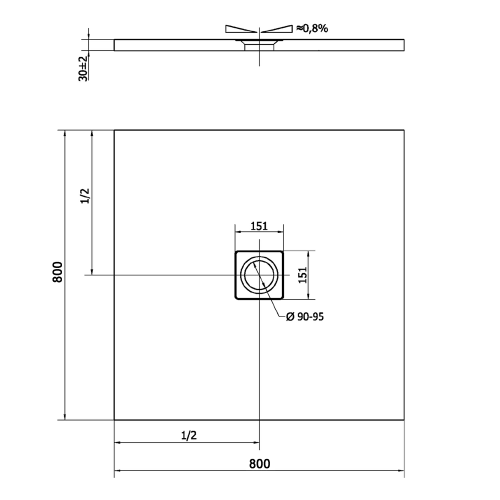 Brodzik prysznicowy kwadratowy kompozytowy 80 x 80 cm biały mat FLEXIA 72941MAT Polysan rysunek