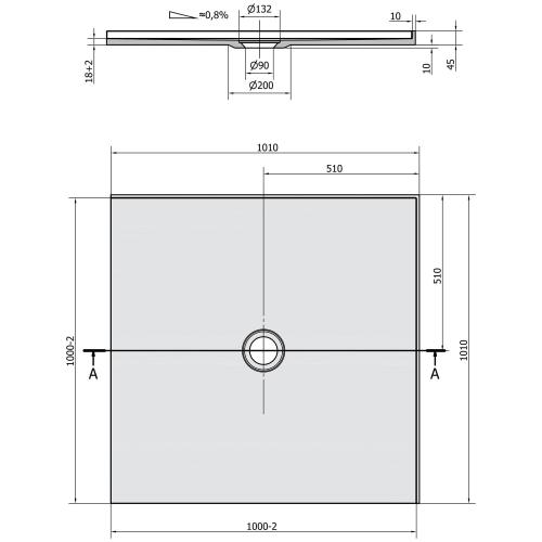 Brodzik prysznicowy kwadratowy kompozytowy 100 x 100 cm biały MIRAI 73166 Polysan rysunek