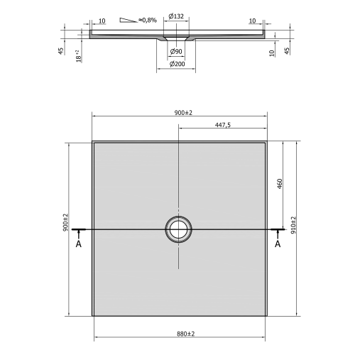 Brodzik prysznicowy kwadratowy kompozytowy 90 x 90 cm biały MIRAI 73185 Polysan rysunek