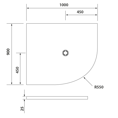 Brodzik prysznicowy półokrągły kompozytowy R55 100 x 90 cm biały lewy FLEXIA 91321 Polysan rysunek