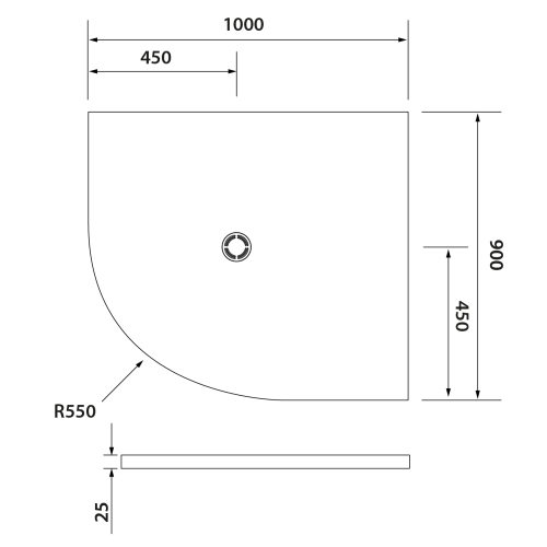 Brodzik prysznicowy półokrągły kompozytowy R55 100 x 90 cm biały prawy FLEXIA 91331 Polysan rysunek