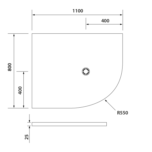 Brodzik prysznicowy półokrągły kompozytowy R55 110 x 80 cm biały lewy FLEXIA 91261 Polysan rysunek