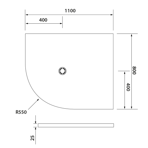 Brodzik prysznicowy półokrągły kompozytowy R55 110 x 80 cm biały prawy FLEXIA 91271 Polysan  rysunek