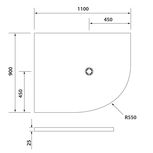 Brodzik prysznicowy półokrągły kompozytowy R55 110 x 90 cm biały lewy FLEXIA 91341 Polysan rysunek