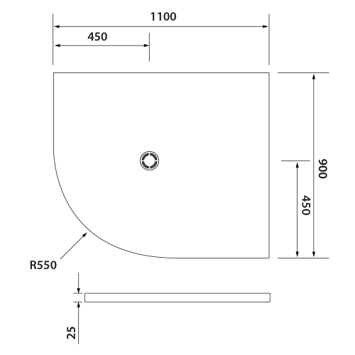 Brodzik prysznicowy półokrągły kompozytowy R55 110 x 90 cm biały prawy FLEXIA 91361 Polysan rysunek