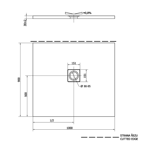 Brodzik prysznicowy prostokątny kompozytowy 100 x 90 cm FLEXIA 72925 Polysan rysunek