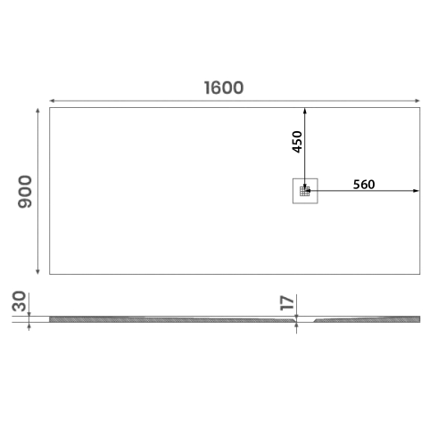 Brodzik prysznicowy prostokątny kompozytowy 160 x 90 cm szary MITIA PMS16090 GELCO  rysunek
