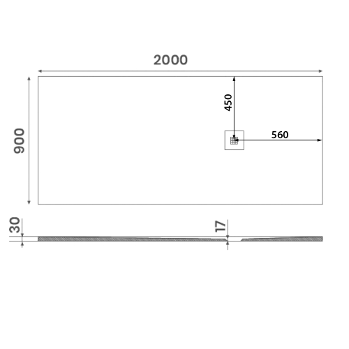 Brodzik prysznicowy prostokątny kompozytowy 200 x 90 cm biały MITIA PMB20090 GELCO rysunek