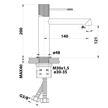 Bateria umywalkowa stojąca chrom SOLARIS WD002 Sapho rysunek