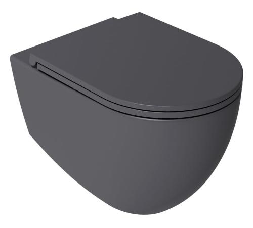 Miska WC podwieszana RIMLESS 36,5 x 53 cm antracyt INFINITY 10NF02004-2C Isvea z deską