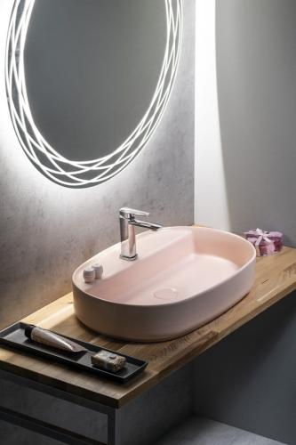 Umywalka nablatowa ceramiczna 60 x 40 cm Salmon mat INFINITY OVAL 10NF65060-2S Isvea aranżacja