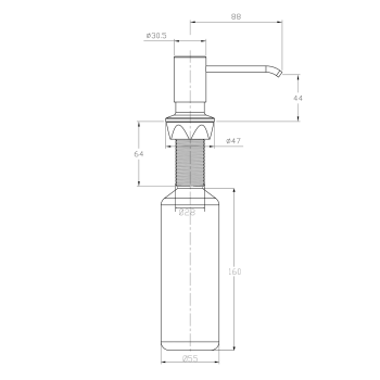 Dozownik podblatowy do mydła górne napełnianie czarny mat SP023B Sapho rysunek