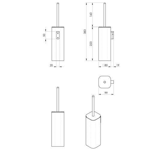 Szczotka WC wisząca chrom FLORI 32330313 Gedy wymiary