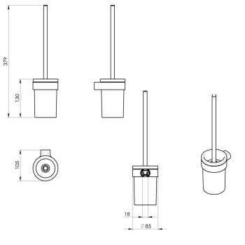 Szczotka WC wisząca czarny mat PIRENEI PI330314 Gedy wymiary