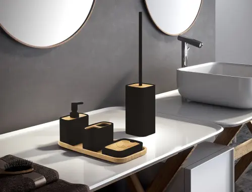 Mydelniczka do postawienia czarny mat/bambus NINFEA 131114 Gedy zestaw