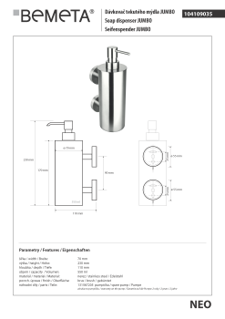 Dozownik do mydła 550 ml Jumbo NEO 104109035 Bemeta wymiary