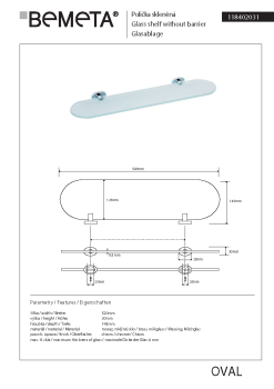 Półka szklana 52 cm OVAL 118402031 Bemeta wymiary