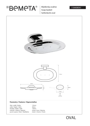 Mydelniczka owalna metalowa OVAL 118408041 Bemeta wymiary