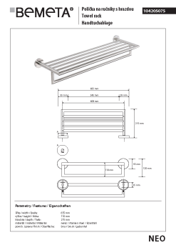 Półka na ręczniki z relingiem 60 cm NEO 104205075 Bemeta wymiary