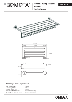 Półka na ręczniki z relingiem 65,5 cm OMEGA 104205072 Bemeta wymiary
