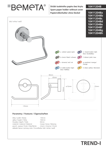 Wieszak na papier toaletowy TREND-I 104112048 Bemeta techniczny