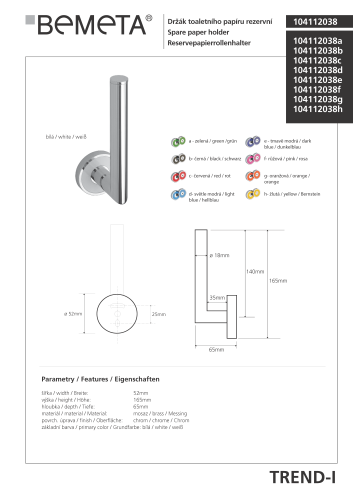 Wieszak na papier toaletowy TREND-I 104112038 Bemeta wymiary