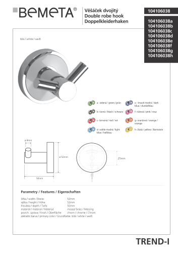 Wieszaczek podwójny TREND-I 104106038 Bemeta wymiary