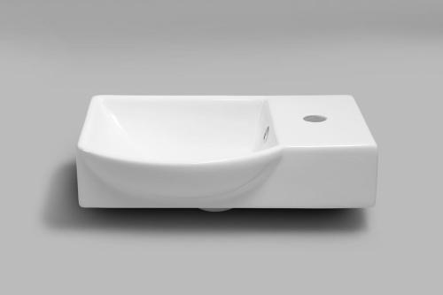 Umywalka ceramiczna mała 45 x 32 cm prawa biały LITOS 4079 Sapho bokiem