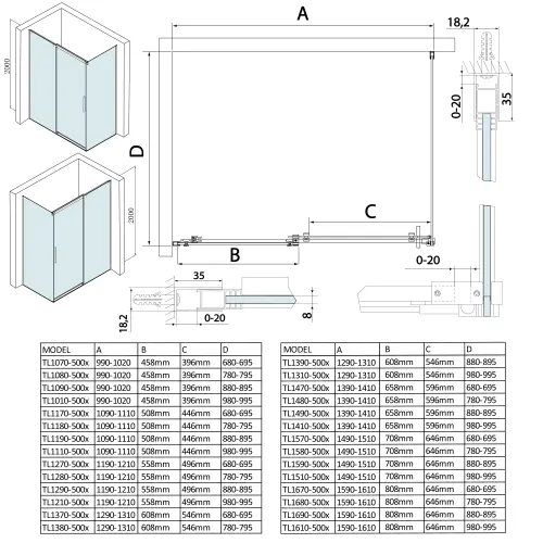 Kabina prysznicowa prostokątna 140 x 100 x 200 cm THRON  SQUARE TL1410-5002 POLYSAN wymiary