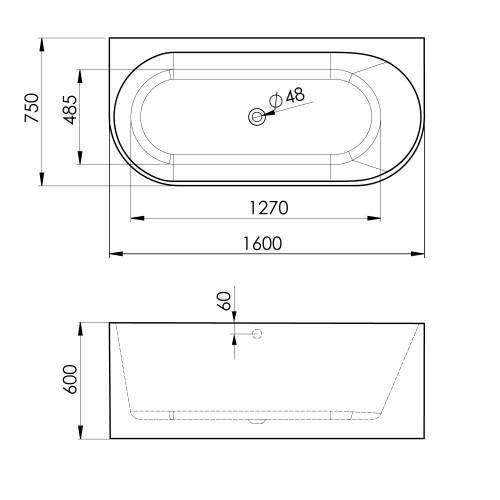 Wanna wolnostojąca 160x75 cm przyścienna biały/czarny ASTRA DR MONOLITH 34611MDRB Polysan wymiary