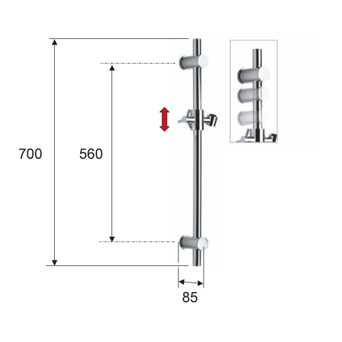 Drążek prysznicowy 70 cm biały mat SC014 Sapho wymiary