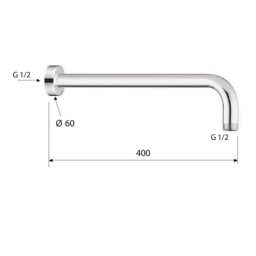 Ramię deszczowni ścienne 40 cm biały mat BR514 Sapho wymiary
