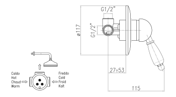 Bateria prysznicowa podtynkowa 1 funkcyjna czarny uchwyt złoto KIRKÉ BLACK KI41NZ Sapho  wymiary
