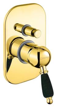 Bateria prysznicowa podtynkowa 2 funkcyjna czarny uchwyt złoto KIRKÉ BLACK KI42NZ Sapho