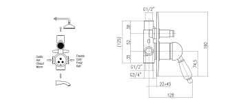 Bateria prysznicowa podtynkowa 2 funkcyjna czarny uchwyt złoto KIRKÉ BLACK KI42NZ Sapho wymiary