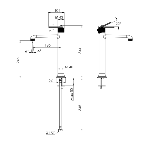 Bateria umywalkowa stojąca wysoka złoto BEBÉ BB007/17 wymiary