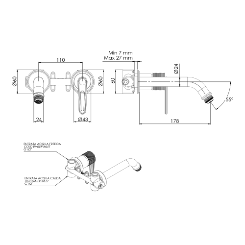 Bateria umywalkowa podtynkowa złoto BEBÉ BB018/17 Sapho wymiary
