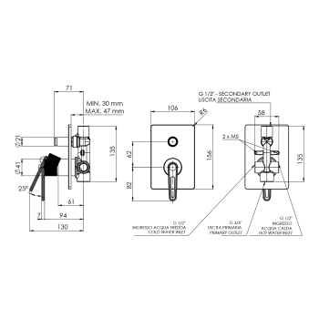 Bateria prysznicowa podtynkowa 2-funkcyjna złoto BEBÉ BB042/17 Sapho wymiary