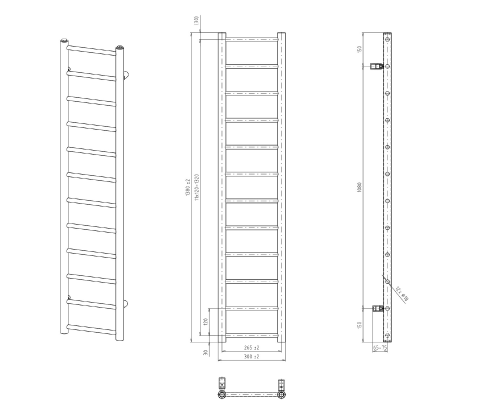 Grzejnik łazienkowy 300 x 1380 mm biały 278 W DINA IR363W Sapho wymiary