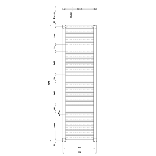 Grzejnik łazienkowy 600 x 1850 mm biały 1148 W DIRECT ILR86T Aqualine wymiary