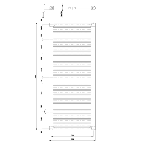 Grzejnik łazienkowy 750 x 1680 mm biały 1269 W DIRECT ILR67T Aqualine wymiary