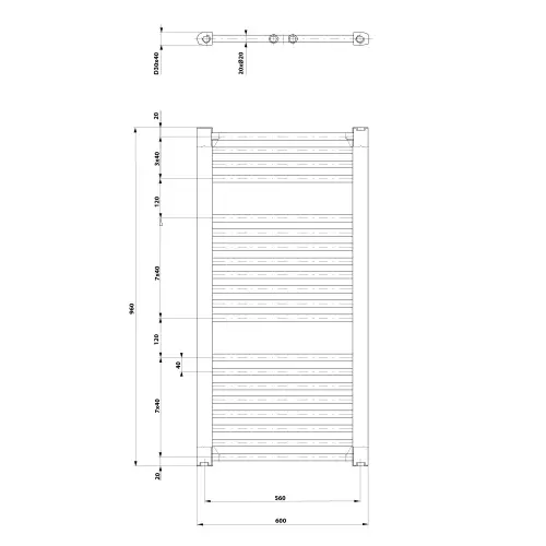Grzejnik łazienkowy 600 x 960 mm biały 597 W DIRECT ILR96T Aqualine wymiary