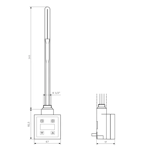 Grzałka elektryczna z termostatem czarny mat KTX 400 W KTX-B-400 Sapho wymiary