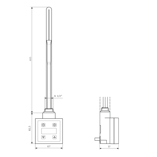 Grzałka elektryczna z termostatem czarny mat KTX 800 W KTX-B-800 Sapho wymiary