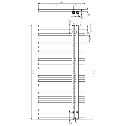 Grzejnik łazienkowy 600 x 1215 mm biały mat 623 W SOPHINA IR701W Sapho wymiary