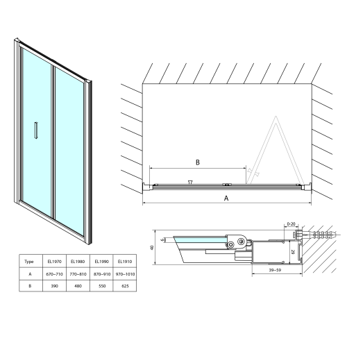 Drzwi prysznicowe do wnęki składane 90x190 cm szkło czyste EASY LINE EL1990 Polysan wymiary