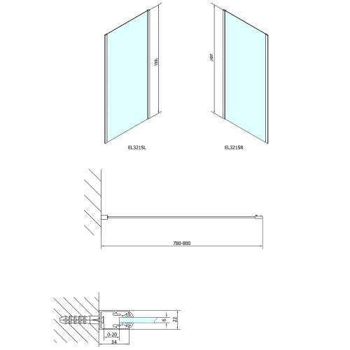 Ścianka prysznicowa 80x190 boczna szkło czyste EASY LINE EL3215 Polysan wymiary