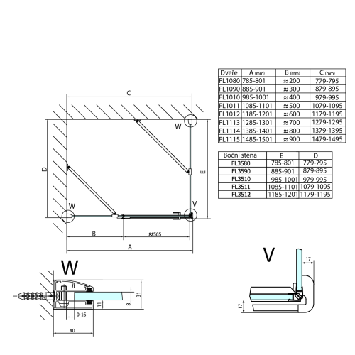 Drzwi prysznicowe skrzydłowe lewe szkło czyste 110x200 cm FORTIS LINE FL1011L Polysan rys 2