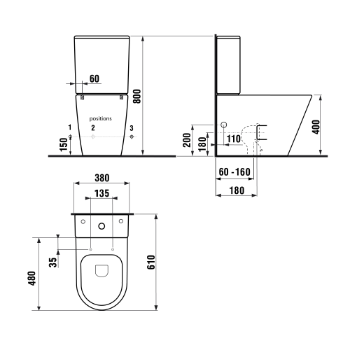 Kompakt WC KOMBI odpływ uniwersalny czarny Rimless PACO PC1012WRB Sapho wymiary