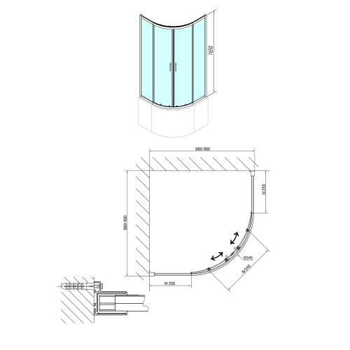 SELMA kabina prysznicowa narożna półokrągła 90x90x165 cm MD2516 Polysan  wymiary